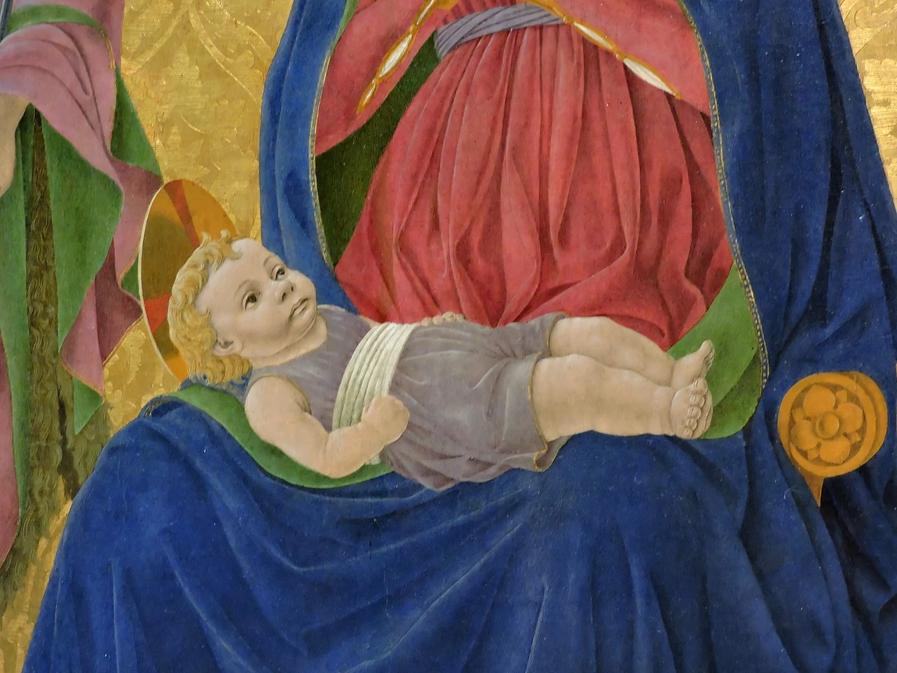 Pala di Cafaggiolo (Madonna col Bambino e i santi Cosma, Damiano, Giovanni Battista, Lorenzo, Giuliano, Antonio da Padova, Francesco e Pietro martire) - Uffizi, Firenze, dettaglio